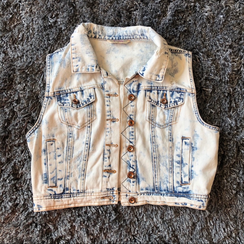 NWOT: Distressed Bleached Look Denim Vest